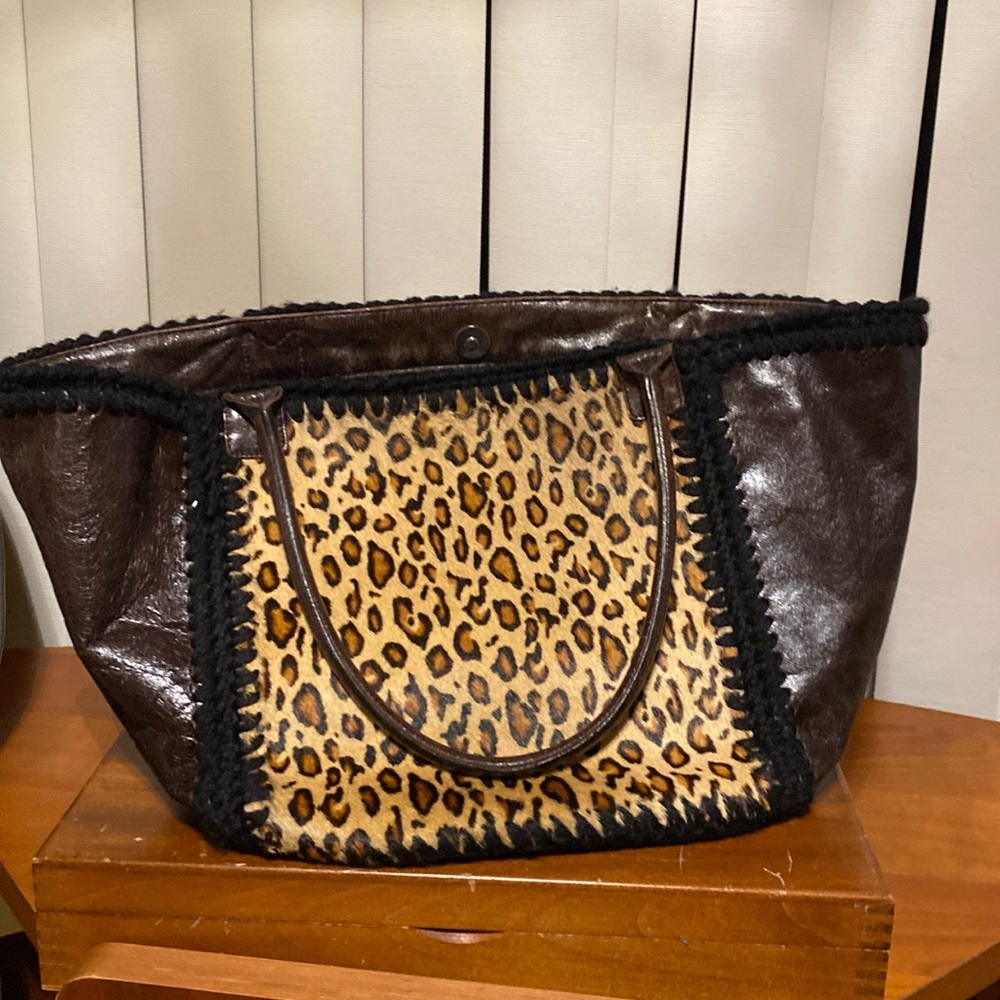 BERGE bag, made in Italy, brown leather/fur, gently worn